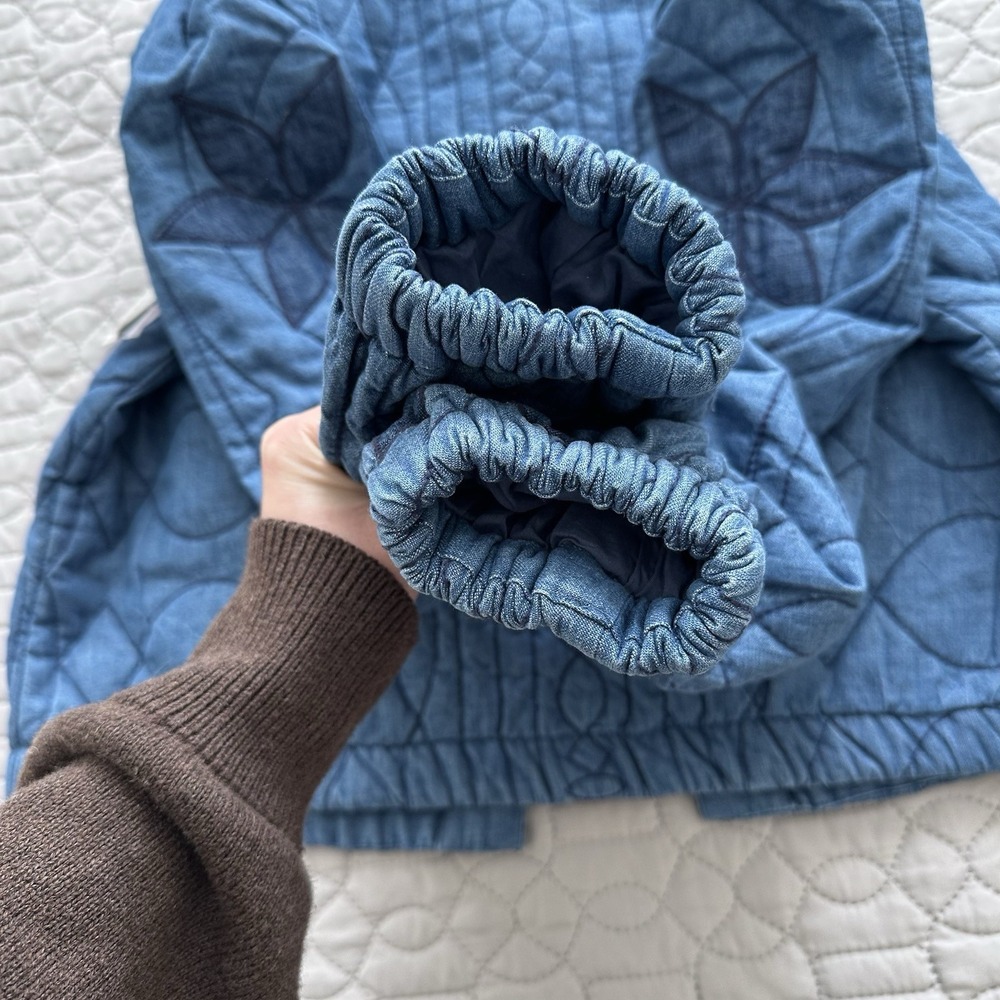 Free People Quinn Quilted Jacket Size S Crop Indigo Denim Patchwork Granny Blue - Picture 11 of 11